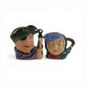 Royal Doulton small character jugs Sairey Gamp and Smuggler, both painted in different colours to