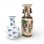 Chinese Nankin porcelain vase with metal mounts and a smaller porcelain blue & white vase, tallest