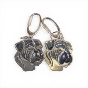 Pair 925 Silver large Bulldog earrings,4 x 4cm, 68.5g.