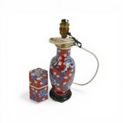 Vintage Oriental porcelain hexagonal lidded jar/tea caddy, with hand-painted blue and white floral