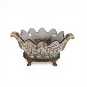 Wong Lee ceramic planter/centerpiece featuring hand-painted floral motifs on a bronze or gilt