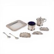 A collection of Silver items including Cruet set, liquor labels, tray etc 172g.