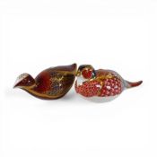 Royal Crown Derby Pheasant paperweight, together with a Coot paperweight, both with silver