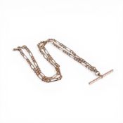 9ct rose gold 18.5 inch long necklace with t-bar, 6.3g.