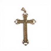 Yellow metal cross, hand made and set with white stones, electronically tested to be 9ct gold, 8 x