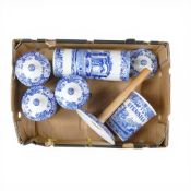Spode Italian storage jars for coffee, sugar and tea, together with a spaghetti storage jar and a