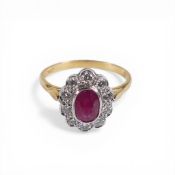 18ct gold Ruby & diamond set ring, size P, 4.4g.