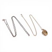 9ct oval locket and chain and 9ct gold necklace, 3.5g.