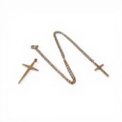 9ct gold cross with 9ct necklace,4.2g and a gold plated cross.