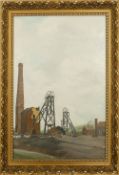 Acrylic on board of a colliery scene, signed Wakefield lower right, in gilt frame, 46cm x 59cm.