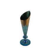 A delicate Art Nouveau style, decorative blue and heavily gilt glass vase. (H: 16.5cm)