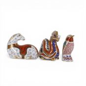Royal Crown Derby Paperweights to include:- Imari Dragon, silver stopper, Imari Horse, Hummingbird