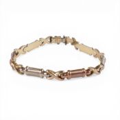 9ct three coloured gold bracelet, 9.6g