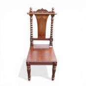 Early 20th century carved oak hall chair, Collection Only.