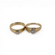 2 x 18ct gold set diamond rings, size I/J & I, 5.66g.