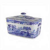 Spode 'Italian' design blue and white large lidded bread bin, height 24cm x width 35cm x depth