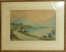 Gilt framed, watercolour print by Milton Drinkwater, depicting Honister Craig in the Lake