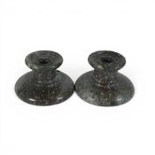 Cornish Serpentine stone candlesticks, with grey, green and red tones, with white inclusions. (H: