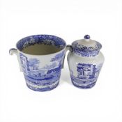 Spode Italian C1816 blue and white design ginger jar with cover and ice-bucket. (H: 20.5cm) (2)