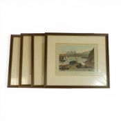 A collection of framed antique aquatint engravings titled Wigton Galloway, Stornoway on the Isles of