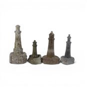 Cornish Serpentine stone lighthouse sculptures, carved from Serpentine stone with red tones with