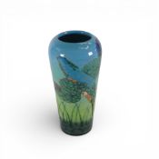 Sally Tuffin, Dennis Chinaworks Vase 'Kingfisher' design on green ground. H:-22cm