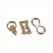 Three Pairs of 9ct gold earrings, 5.4g.
