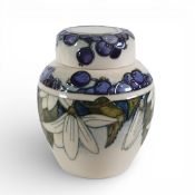 Moorcroft lidded ginger jar in the Juneberry design, by Nicola Slaney, 2000. (H: 16cm)