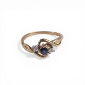 9ct gold sapphire & Diamond ring, size M/N,2g.