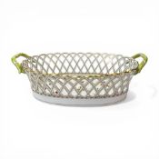 Herend porcelain oval openwork basket, decorated with various vegetables and insects, with accents