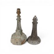 Cornish Serpentine stone lighthouse sculptured table lamps, carved from Serpentine stone with