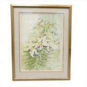 Maureen Ratcliffe, watercolour painting of white lilies, 67 x47cm, in gilt frame.