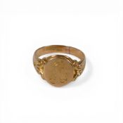 18ct gold hallmarked heavy gents ring size W/X, 9.77g.