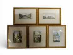 A collection of signed watercolours of Venice, illegible signatures, 11.5 x 16cm. (5)