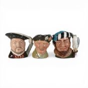 Royal Doulton Character Jugs to include:- Henry VIII D6642, Monty D6202, The Falconer D6533.