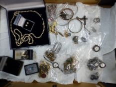 Mixed collection of costume jewellery, cased pearl necklace and pearl earrings, Sterling silver