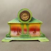 Foley Faience, pattern number 7332, mantle clock. Decorated with sunset scenes, width 27.5cm.