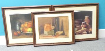 Three framed prints to include Still Life with Apples and Pomegranate by French artist Gustave