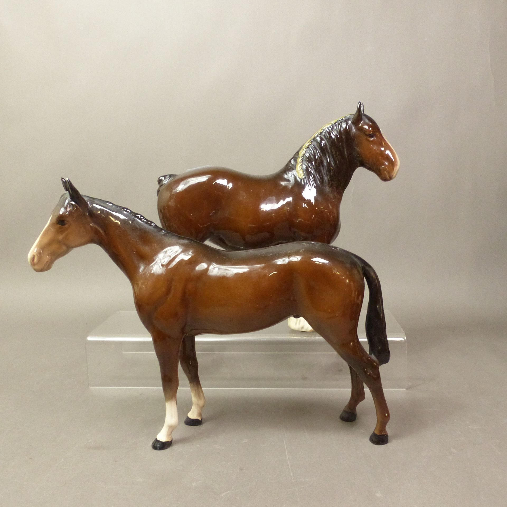 Two Beswick horse figures in brown gloss, 818 Shire Mare and a Beswick Bois Roussel racehorse
