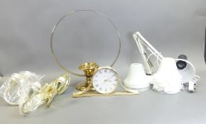A selection of Lighting to include:- A Set of two brass style wall lights with shades, articulated