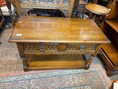 Old Charm oak coffee table with 2 drawers accessible from either side H52cm x D91cm x W41cm