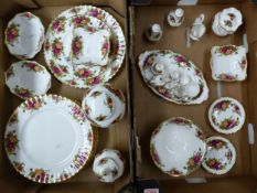 Royal Albert Old Country Roses pattern items to include 7 dinner plates, a 2 tier cake stand, ginger