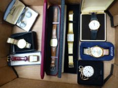 A collection of wristwatches including a gold plated Rotary, gold plated Accurist, vintage