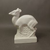 John Skeaping for Wedgwood Barlaston, a matt Moonstone figure, of a Duiker Deer, height 21cm,