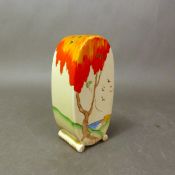 Clarice Cliff sugar sifter in the Taopmina pattern and Bonjour shape, height 13cm.