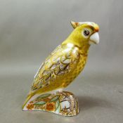 Royal Crown Derby paperweight Citron Cockatoo, gold stopper, height 13cm.