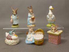 6 Royal Albert Beatrix Potter figures to include Mr Drake Puddle-Duck, Hunca Munca, Jemima Puddle-
