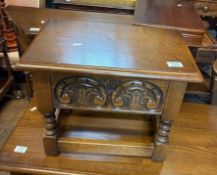 Old Charm oak storage stool with hinged top H40cm x D47cm x W 42cm