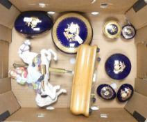 A mixed selection to include French Limoges Castle porcelain lidded trinket boxes gilt designs on