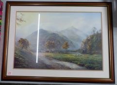 Rex N Preston print 'The Stepping Stones Dovedale' overall size 87cm x 64cm.